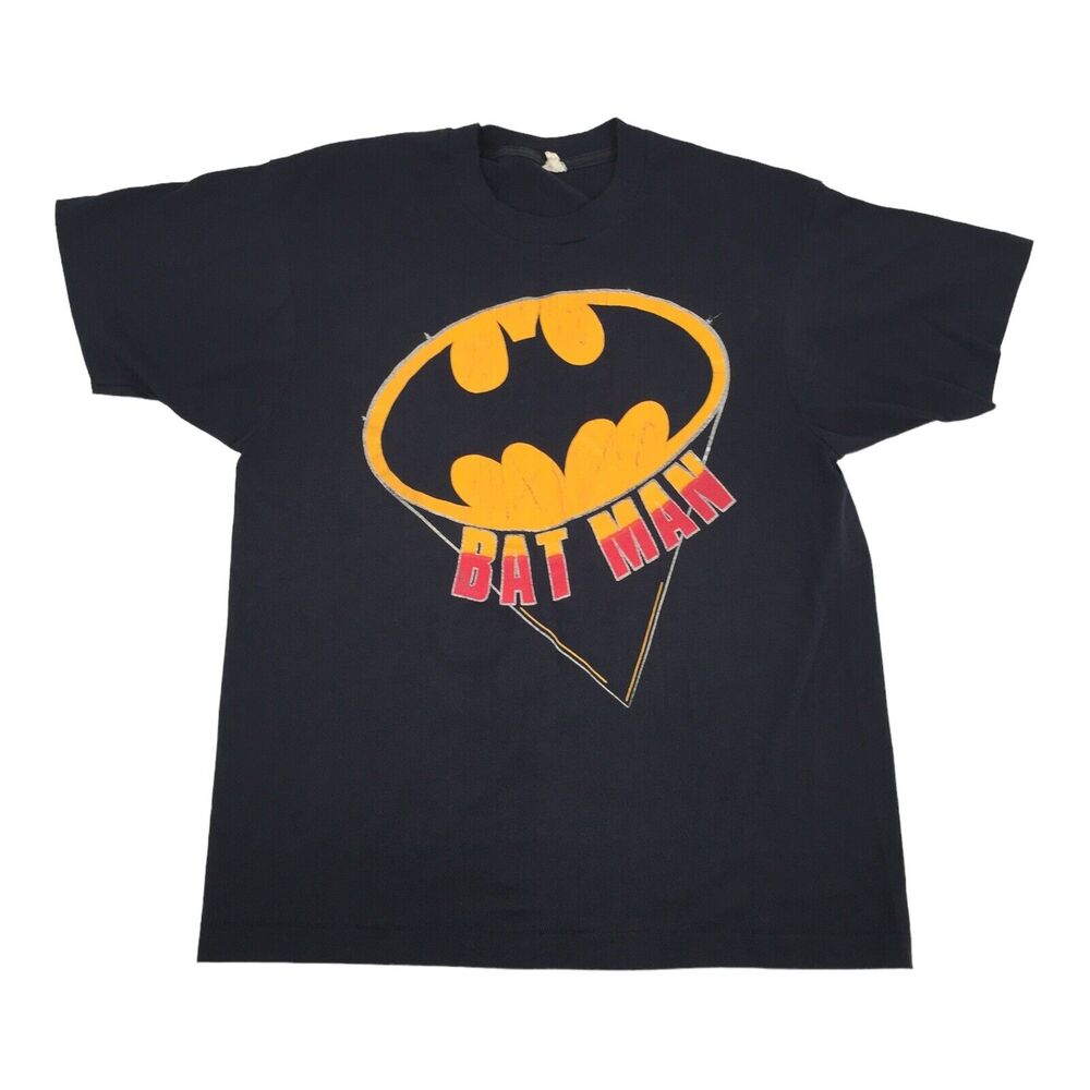 Vintage 1980s Batman Bat Single Stitch T-Shirt L Mens Black Movie Comic Promo